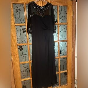 Elegant Navy Blue Patra Sequined, Sheer sleeves Gown size XL